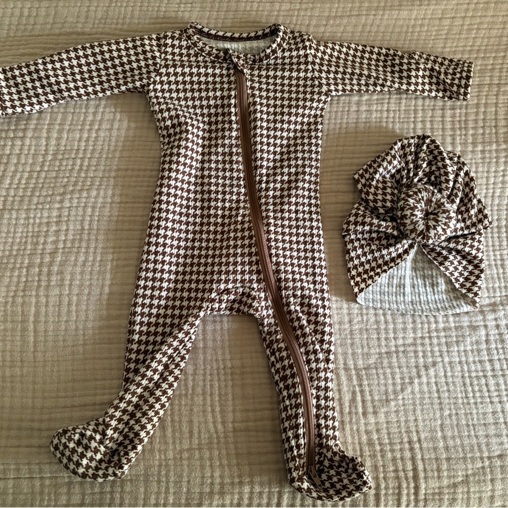 Houndstooth Kids One Piece w/ Headwrap